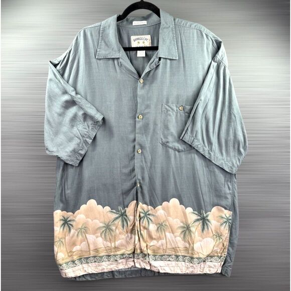 Bamboo Cay Shirt Mens XXL 2XL Fine‎ Resort Hawaiian Clouds Palm Beach Cruise EUC - Picture 1 of 10